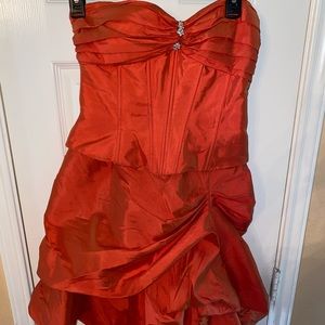 Strapless burnt orange cocktail dress